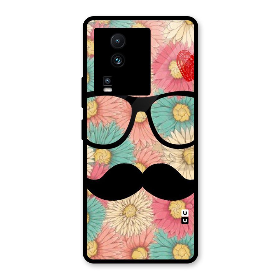 Floral Moustache Glass Back Case for Vivo iQOO Neo 7 Pro
