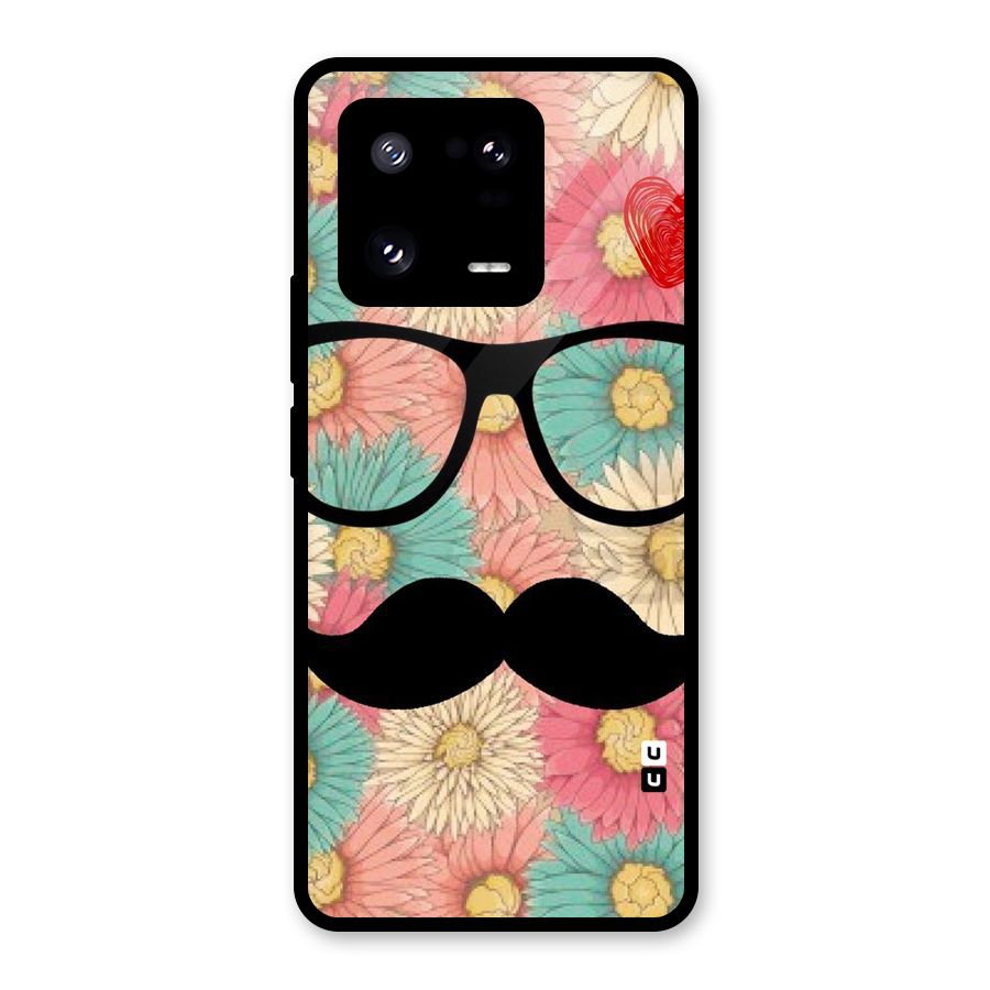 Floral Moustache Glass Back Case for Xiaomi 13 Pro