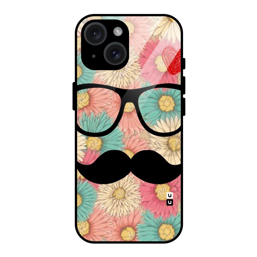 Floral Moustache Glass Back Case for iPhone 15