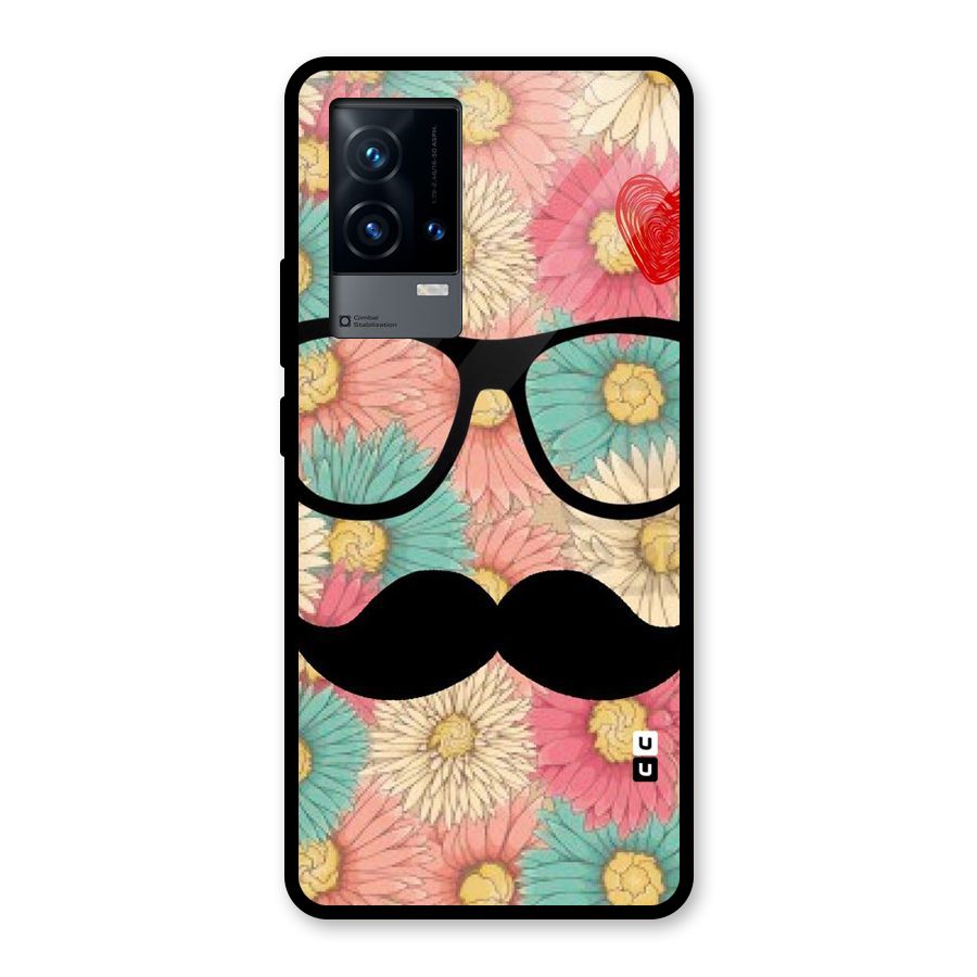 Floral Moustache Glass Back Case for iQOO 9 5G
