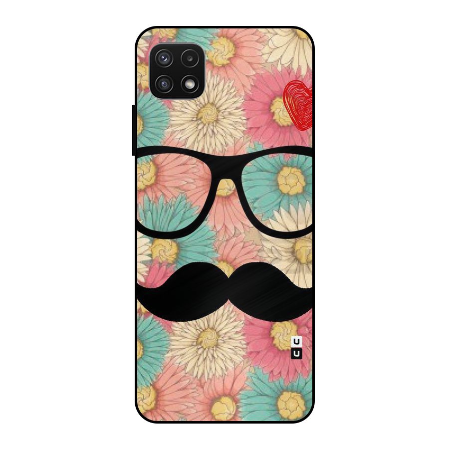 Floral Moustache Metal Back Case for Galaxy A22 5G