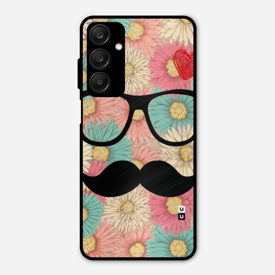 Floral Moustache Metal Back Case for Galaxy A25 5G