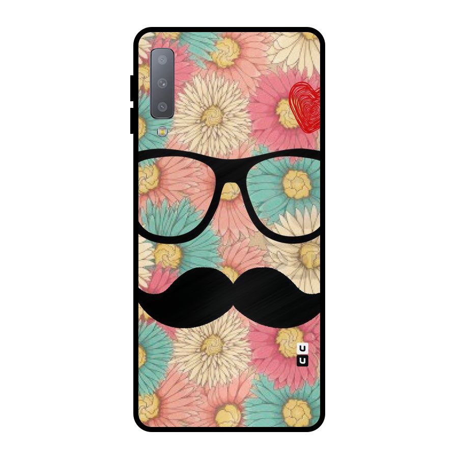 Floral Moustache Metal Back Case for Galaxy A7 (2018)