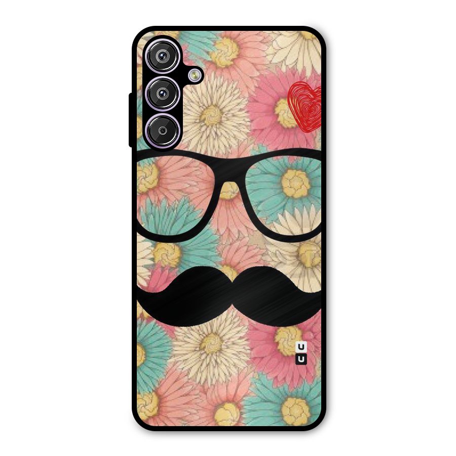 Floral Moustache Metal Back Case for Galaxy F15