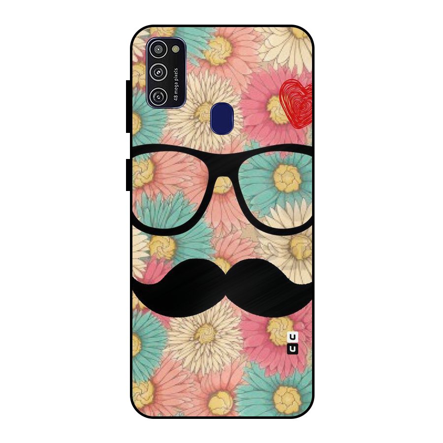 Floral Moustache Metal Back Case for Galaxy M21