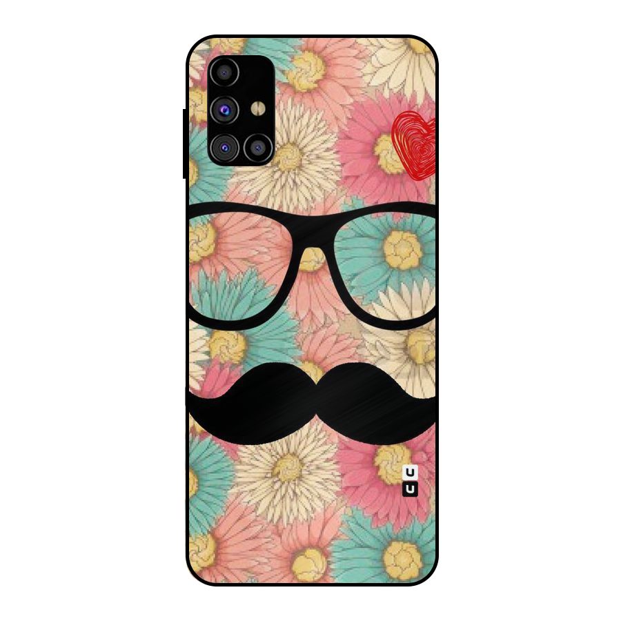 Floral Moustache Metal Back Case for Galaxy M31s