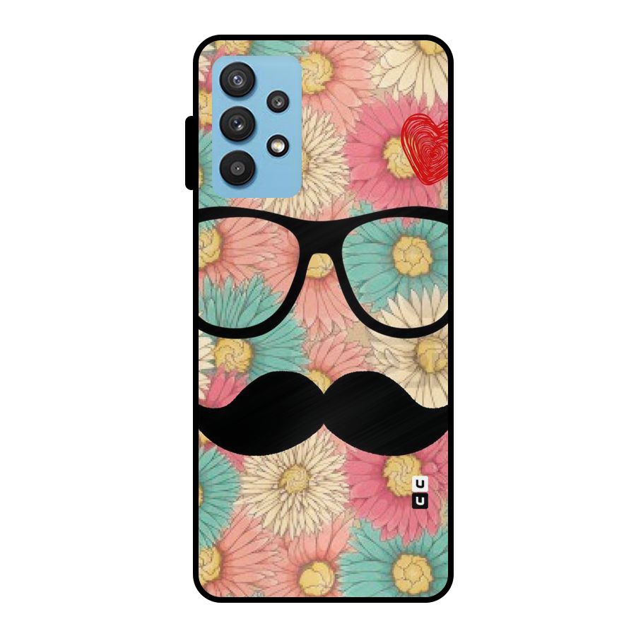 Floral Moustache Metal Back Case for Galaxy M32 5G