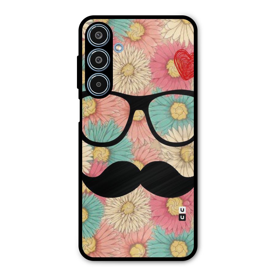 Floral Moustache Metal Back Case for Galaxy M35