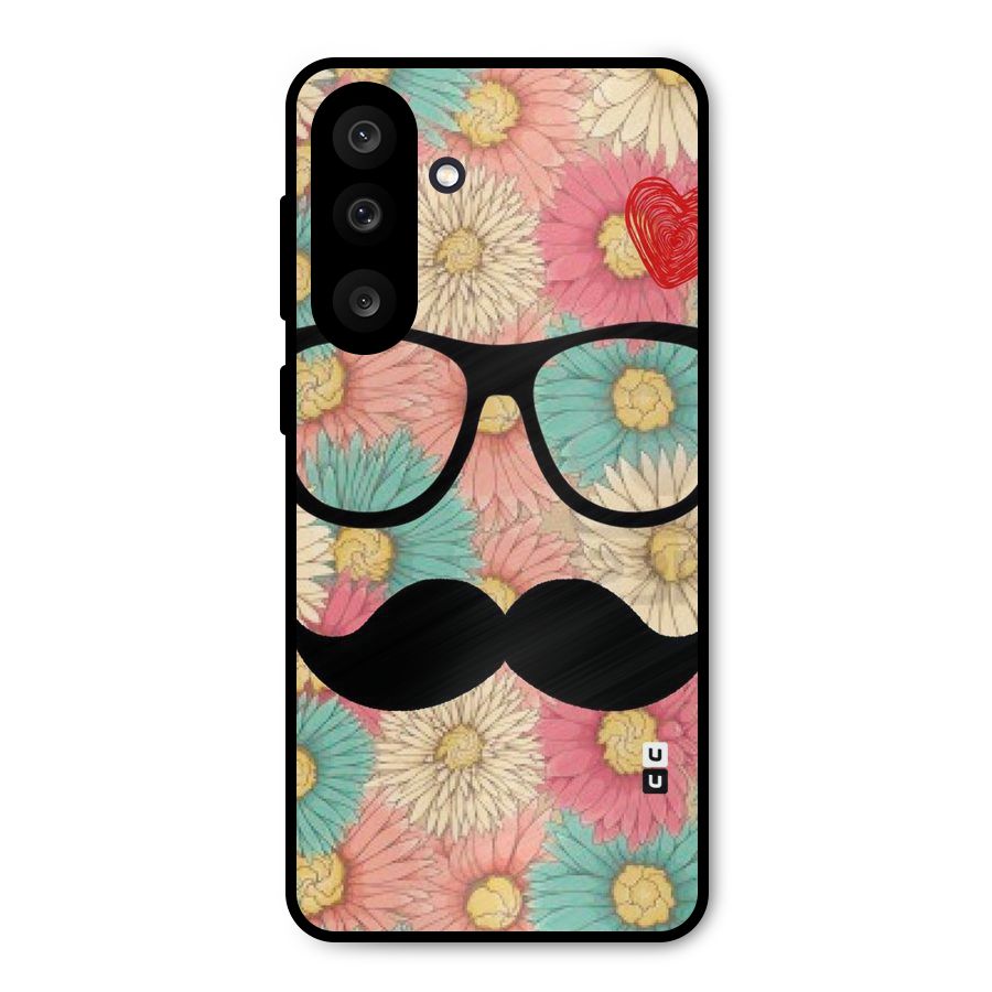 Floral Moustache Metal Back Case for Galaxy M56