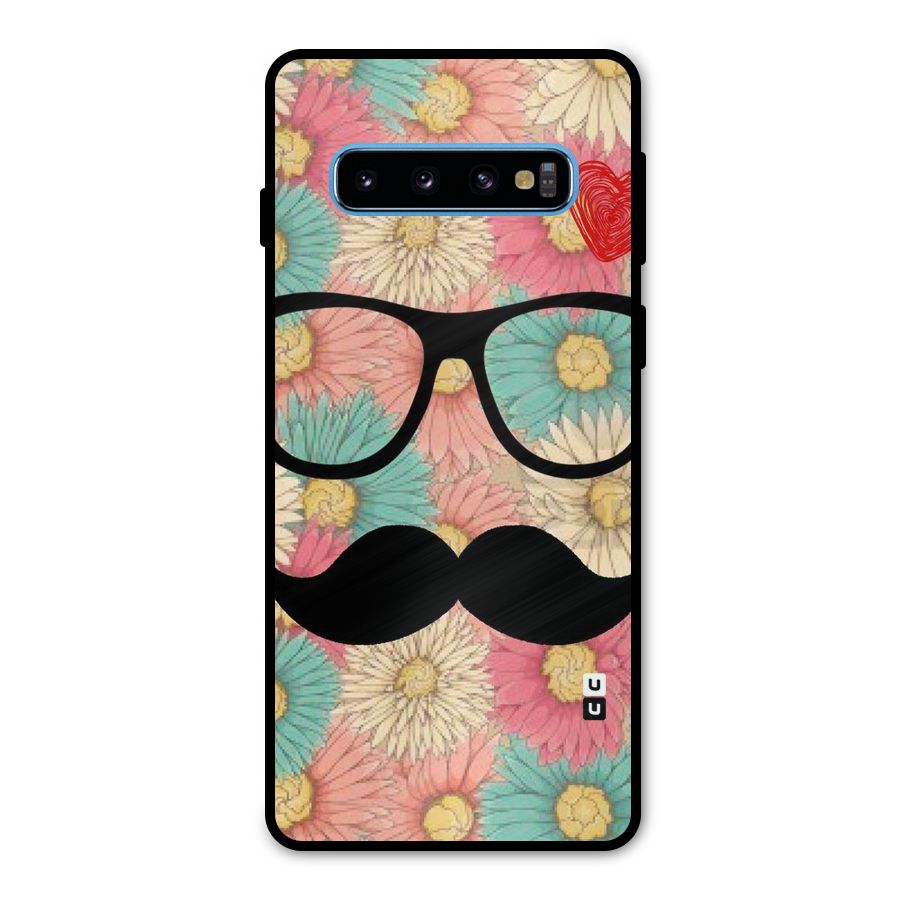 Floral Moustache Metal Back Case for Galaxy S10