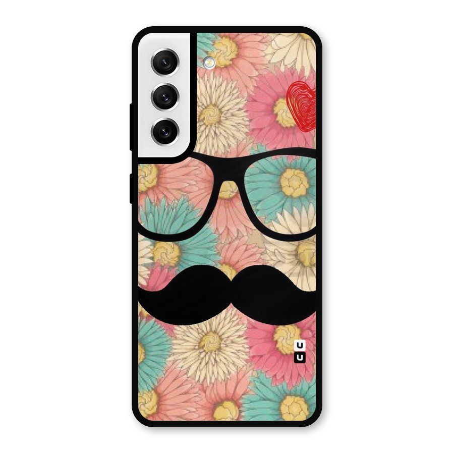 Floral Moustache Metal Back Case for Galaxy S21 FE 5G