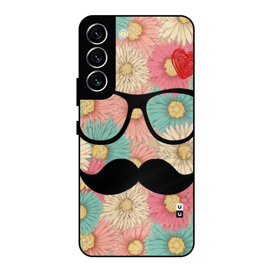 Floral Moustache Metal Back Case for Galaxy S22 5G