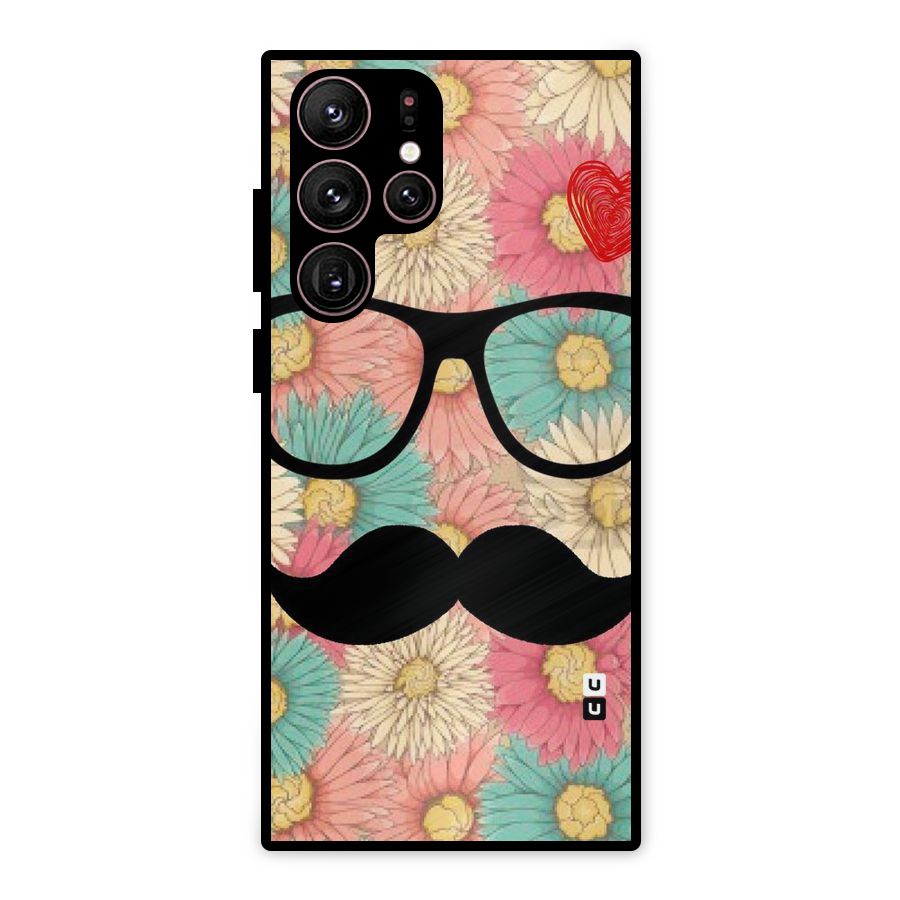 Floral Moustache Metal Back Case for Galaxy S22 Ultra 5G