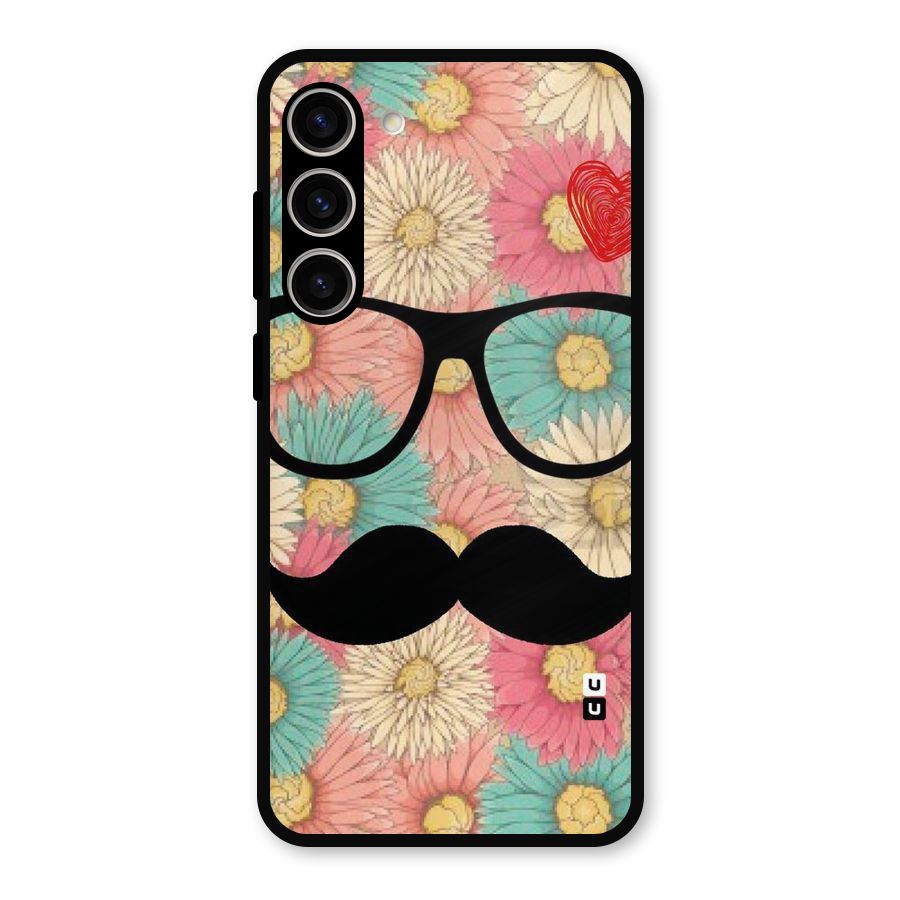 Floral Moustache Metal Back Case for Galaxy S23 Plus