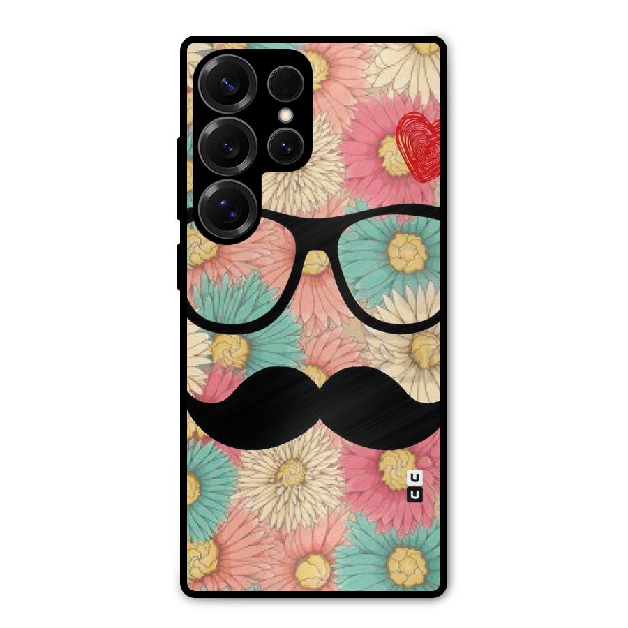 Floral Moustache Metal Back Case for Galaxy S25 Ultra