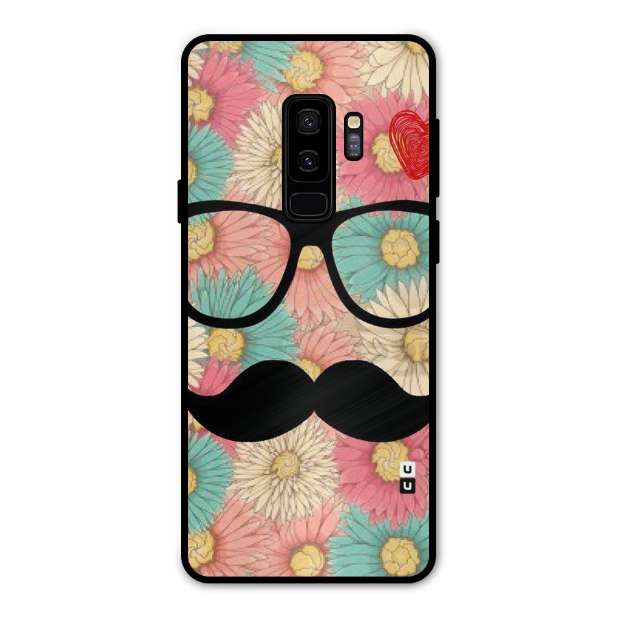Floral Moustache Metal Back Case for Galaxy S9 Plus