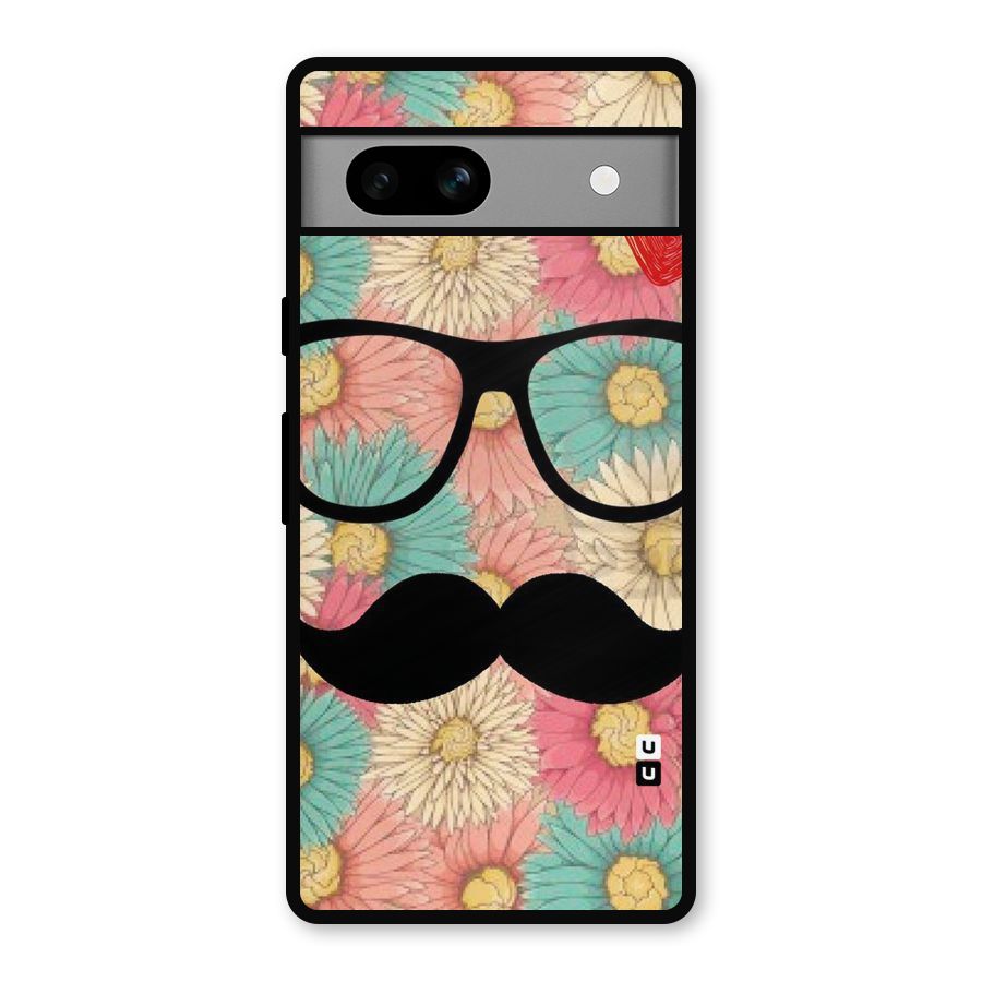 Floral Moustache Metal Back Case for Google Pixel 7a