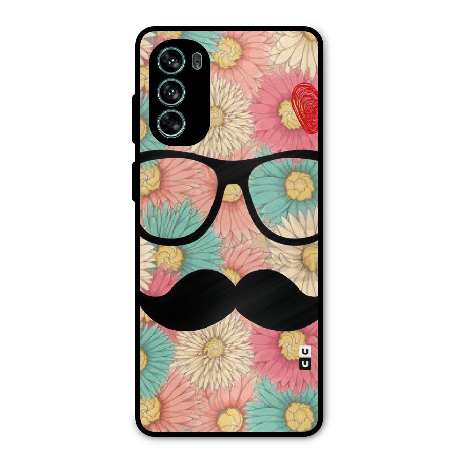 Floral Moustache Metal Back Case for Moto G62