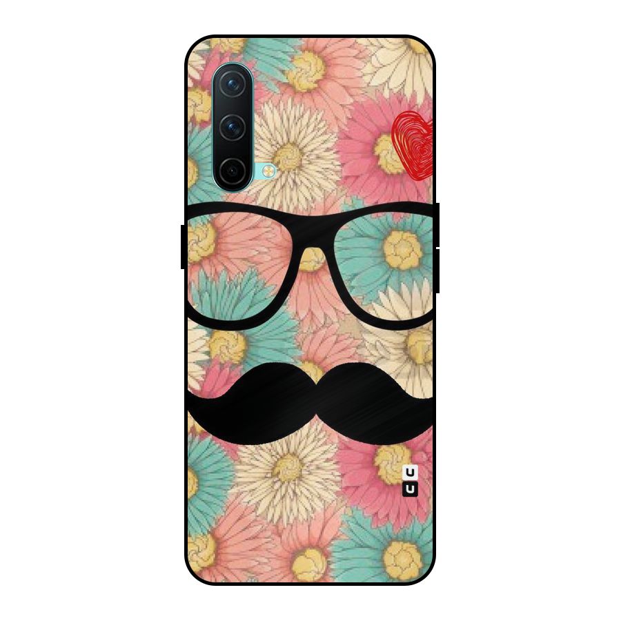 Floral Moustache Metal Back Case for OnePlus Nord CE 5G