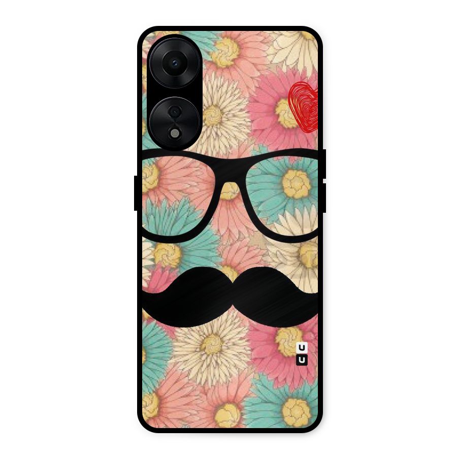 Floral Moustache Metal Back Case for Oppo A78 5G