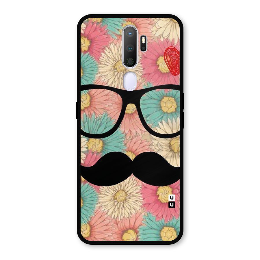 Floral Moustache Metal Back Case for Oppo A9 (2020)