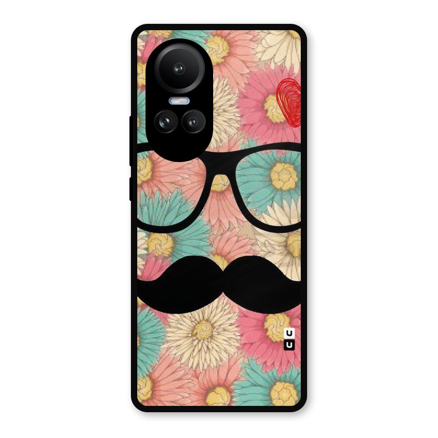 Floral Moustache Metal Back Case for Oppo Reno10 Pro