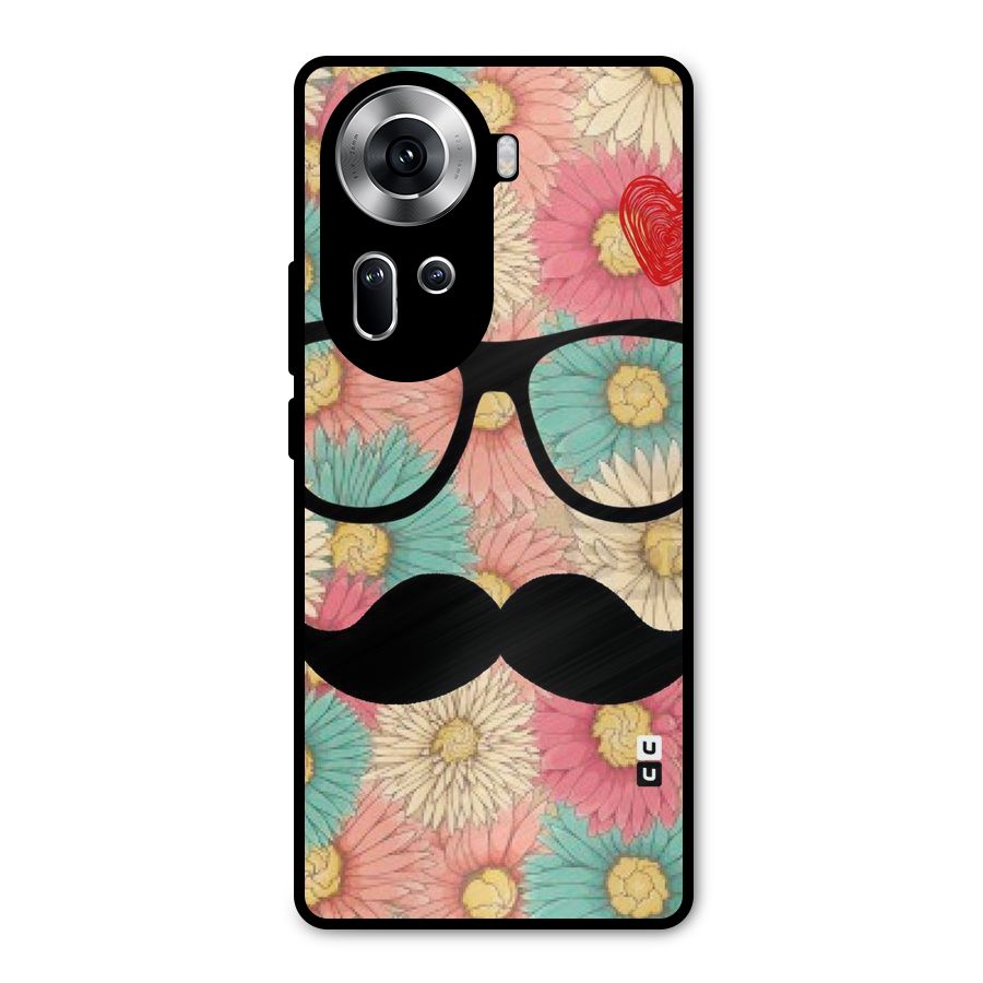 Floral Moustache Metal Back Case for Oppo Reno11 5G