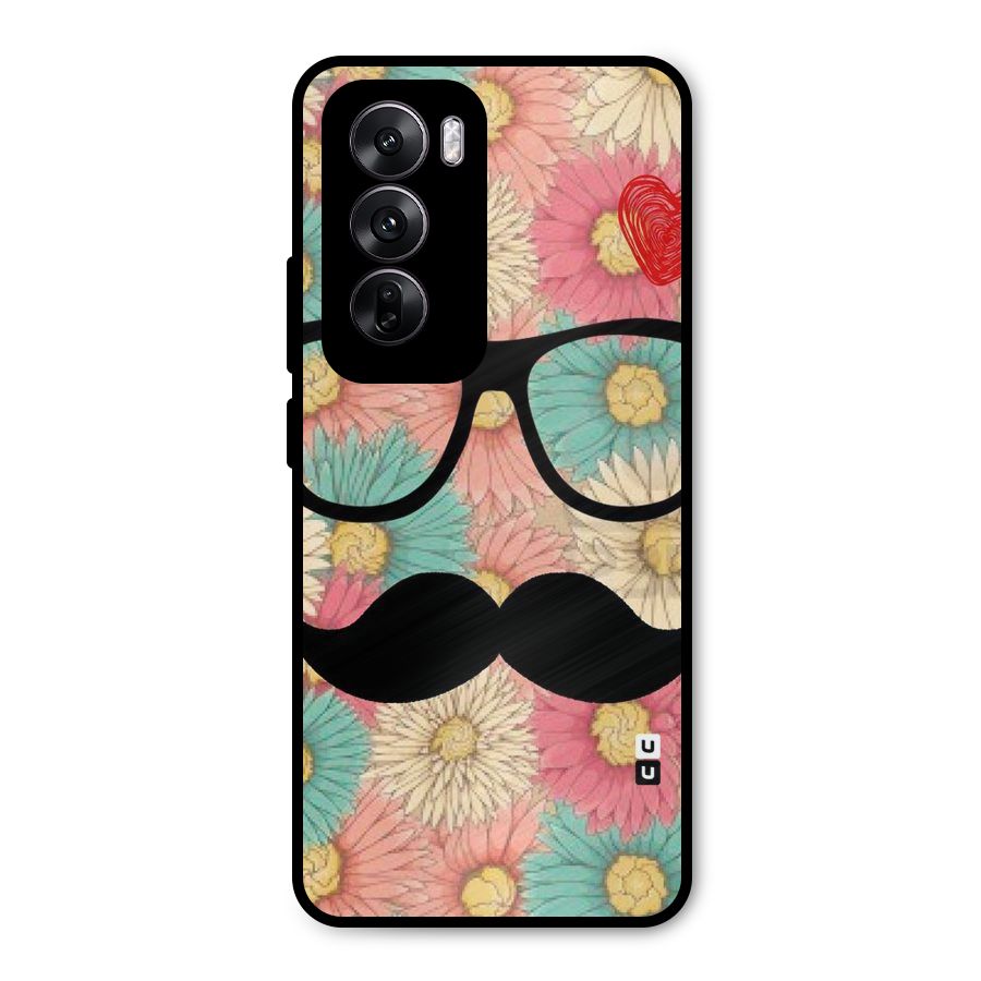 Floral Moustache Metal Back Case for Oppo Reno12