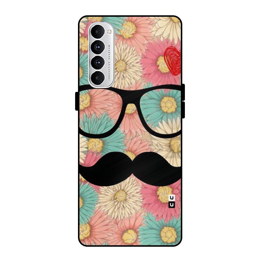 Floral Moustache Metal Back Case for Oppo Reno4 Pro