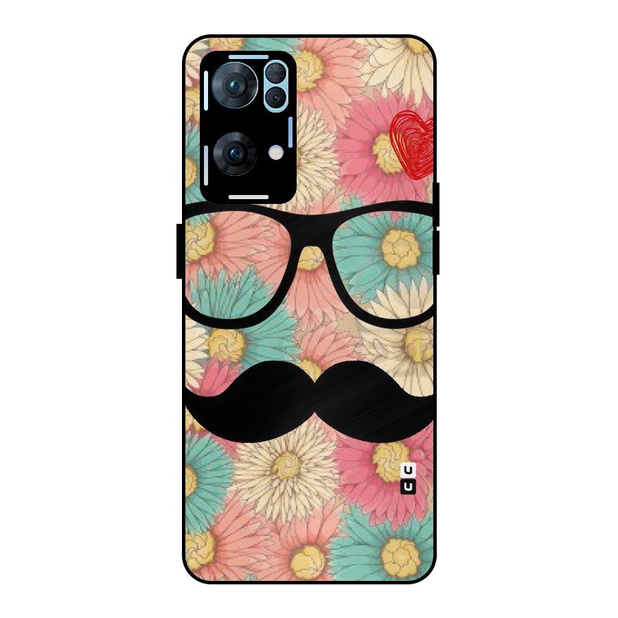 Floral Moustache Metal Back Case for Oppo Reno7 Pro 5G