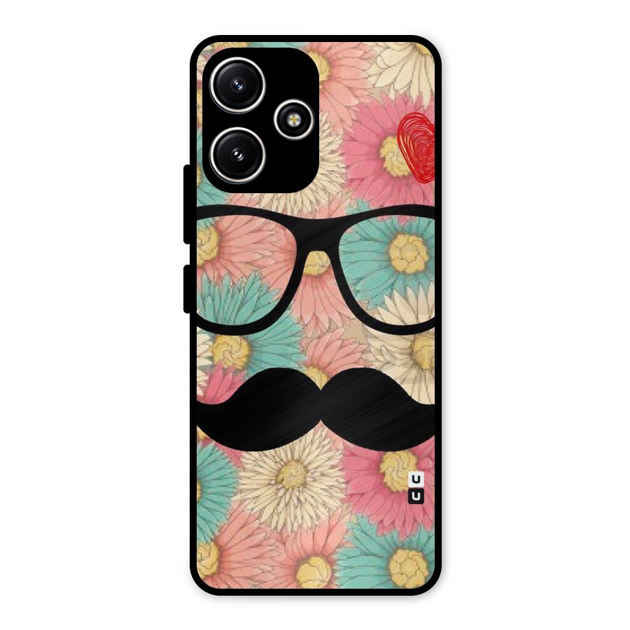 Floral Moustache Metal Back Case for Poco M6 Pro