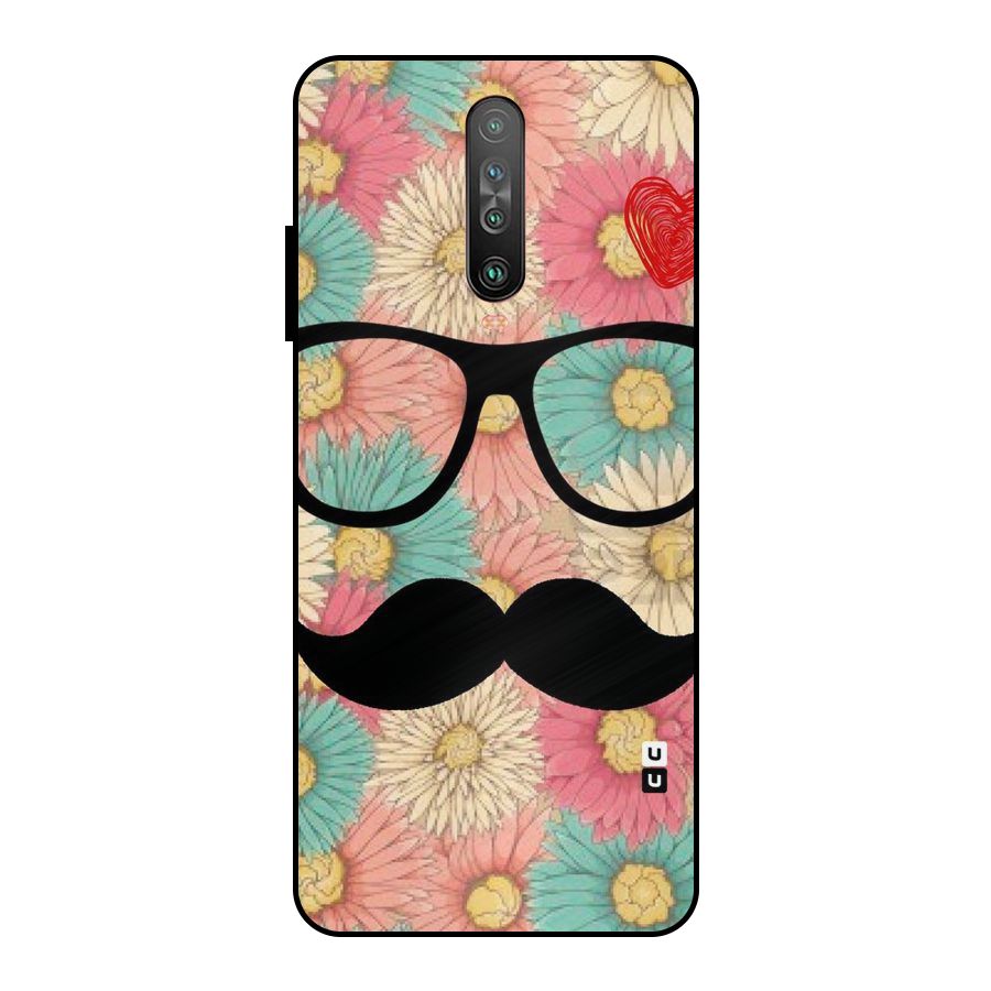 Floral Moustache Metal Back Case for Poco X2