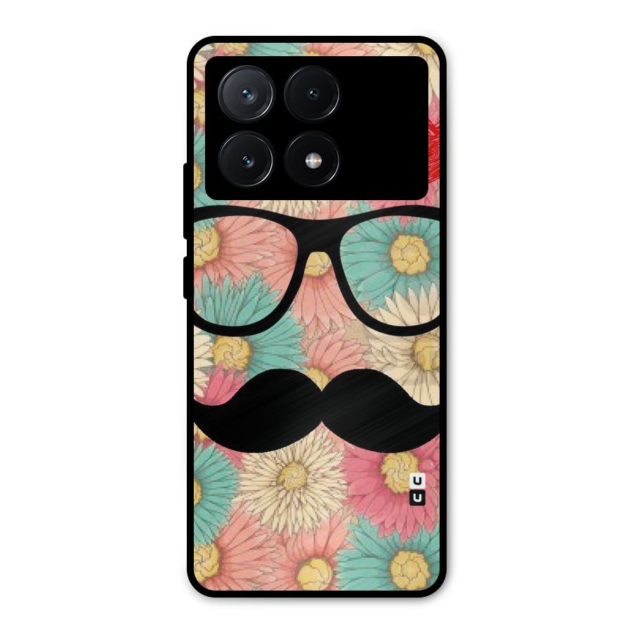 Floral Moustache Metal Back Case for Poco X6 Pro