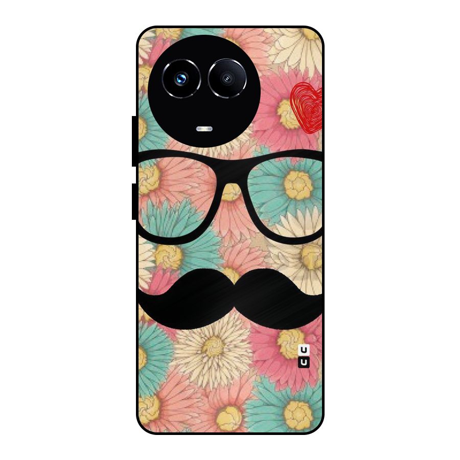 Floral Moustache Metal Back Case for Realme 11X