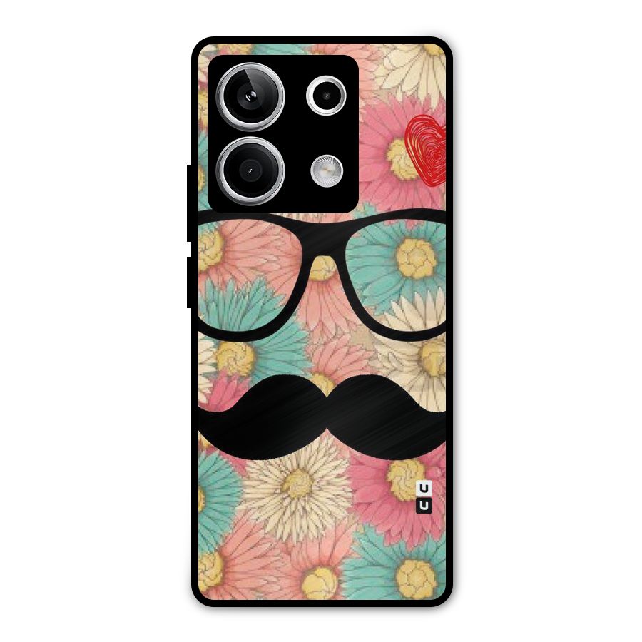 Floral Moustache Metal Back Case for Redmi Note 13 5G