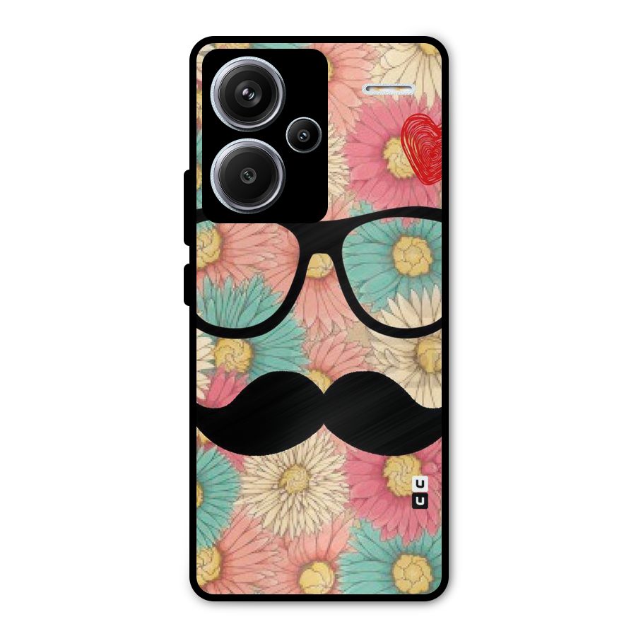 Floral Moustache Metal Back Case for Redmi Note 13 Pro Plus