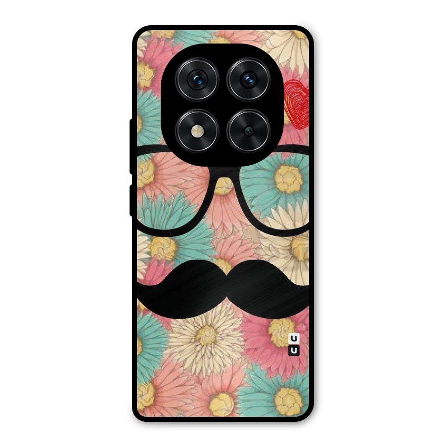 Floral Moustache Metal Back Case for Redmi Note 14 Pro 5G