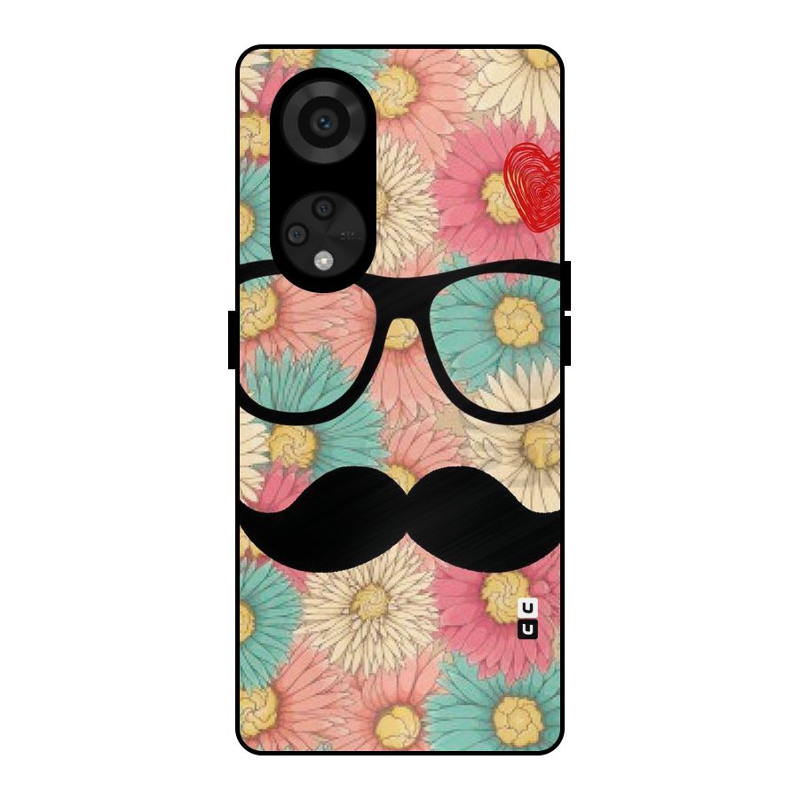 Floral Moustache Metal Back Case for Reno8 T 5G