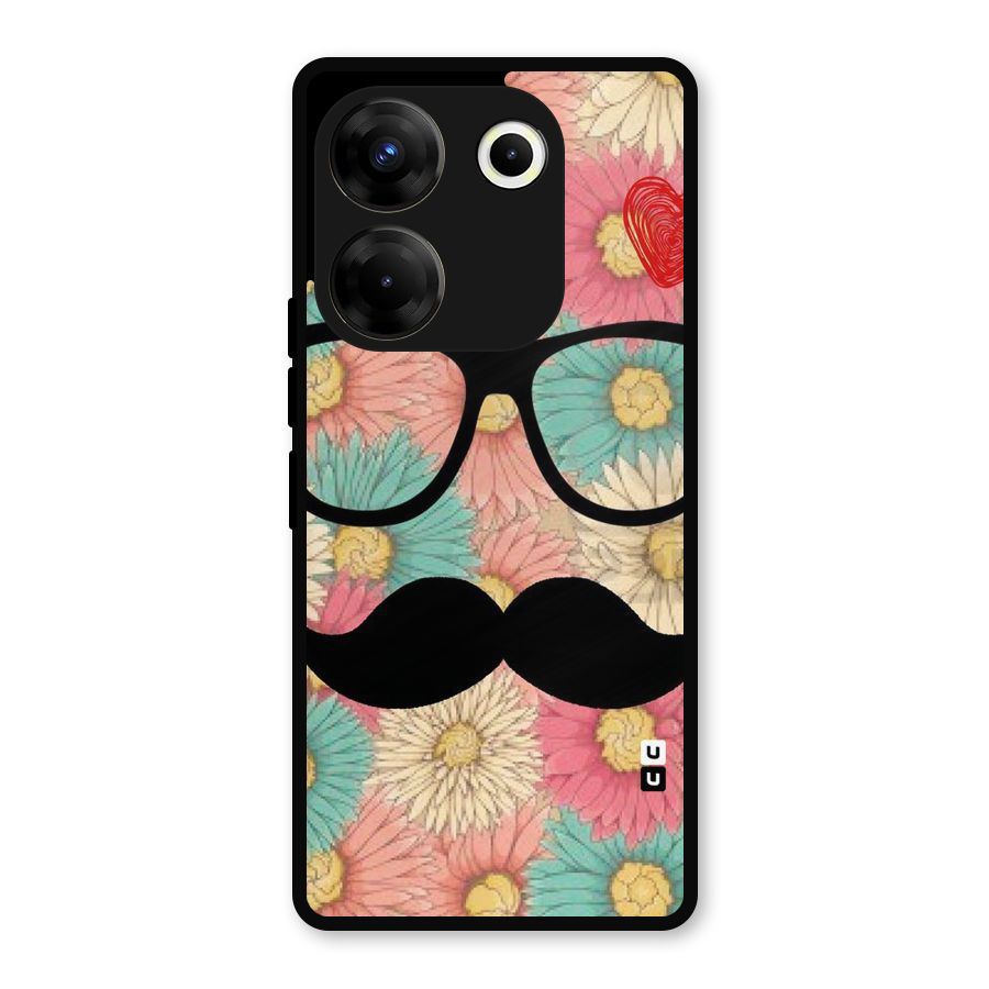 Floral Moustache Metal Back Case for Tecno Camon 20