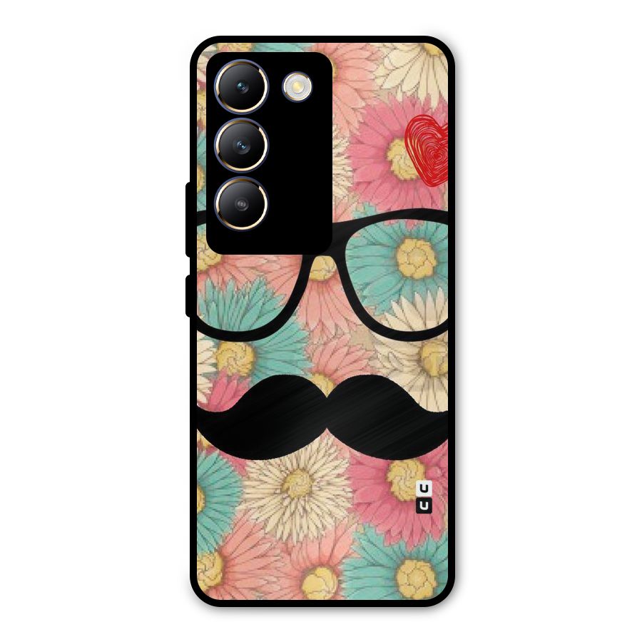 Floral Moustache Metal Back Case for Vivo T3 5G