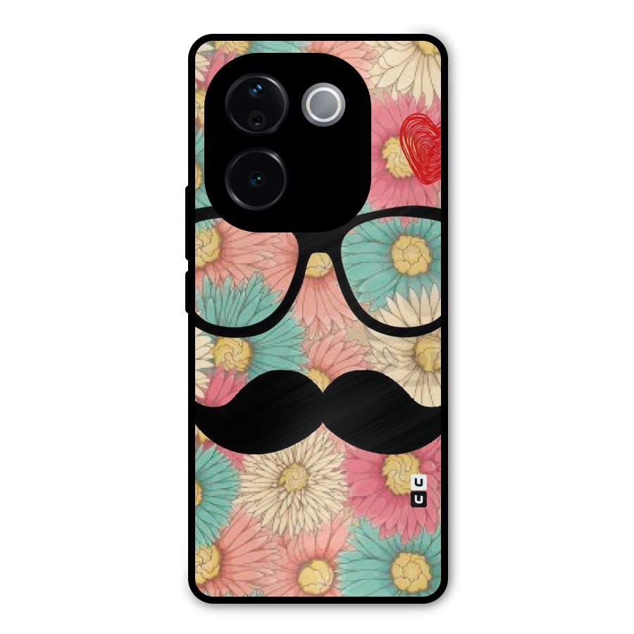 Floral Moustache Metal Back Case for Vivo T3 Pro
