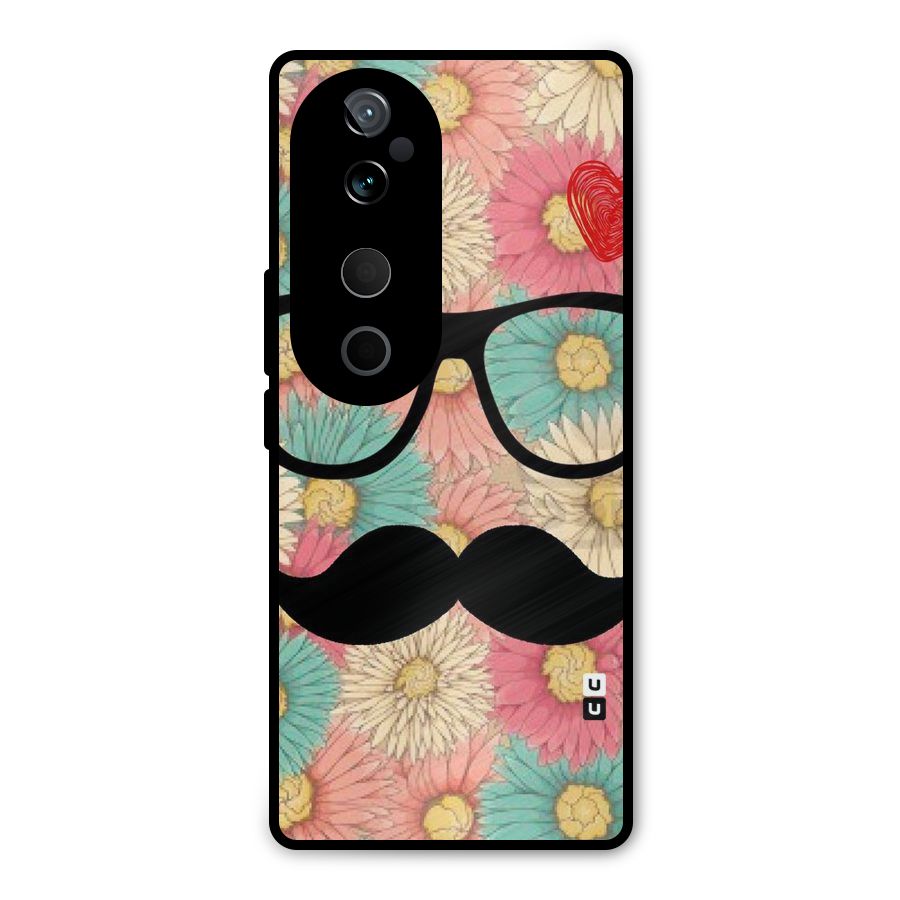 Floral Moustache Metal Back Case for Vivo T3 Ultra