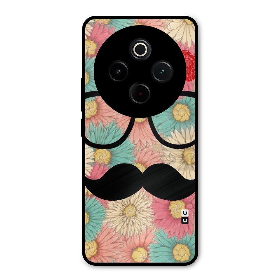 Floral Moustache Metal Back Case for Vivo T4