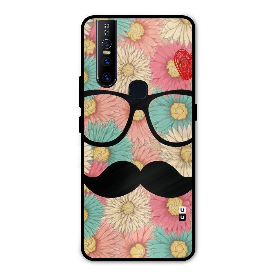 Floral Moustache Metal Back Case for Vivo V15