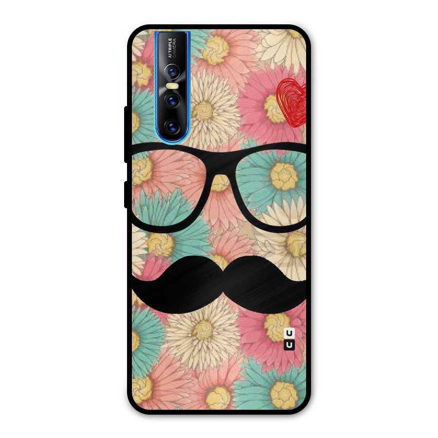 Floral Moustache Metal Back Case for Vivo V15 Pro