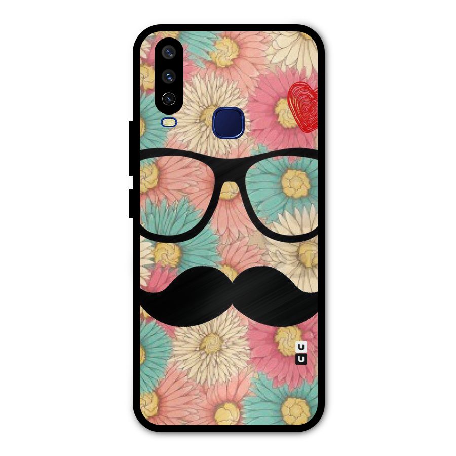 Floral Moustache Metal Back Case for Vivo V17