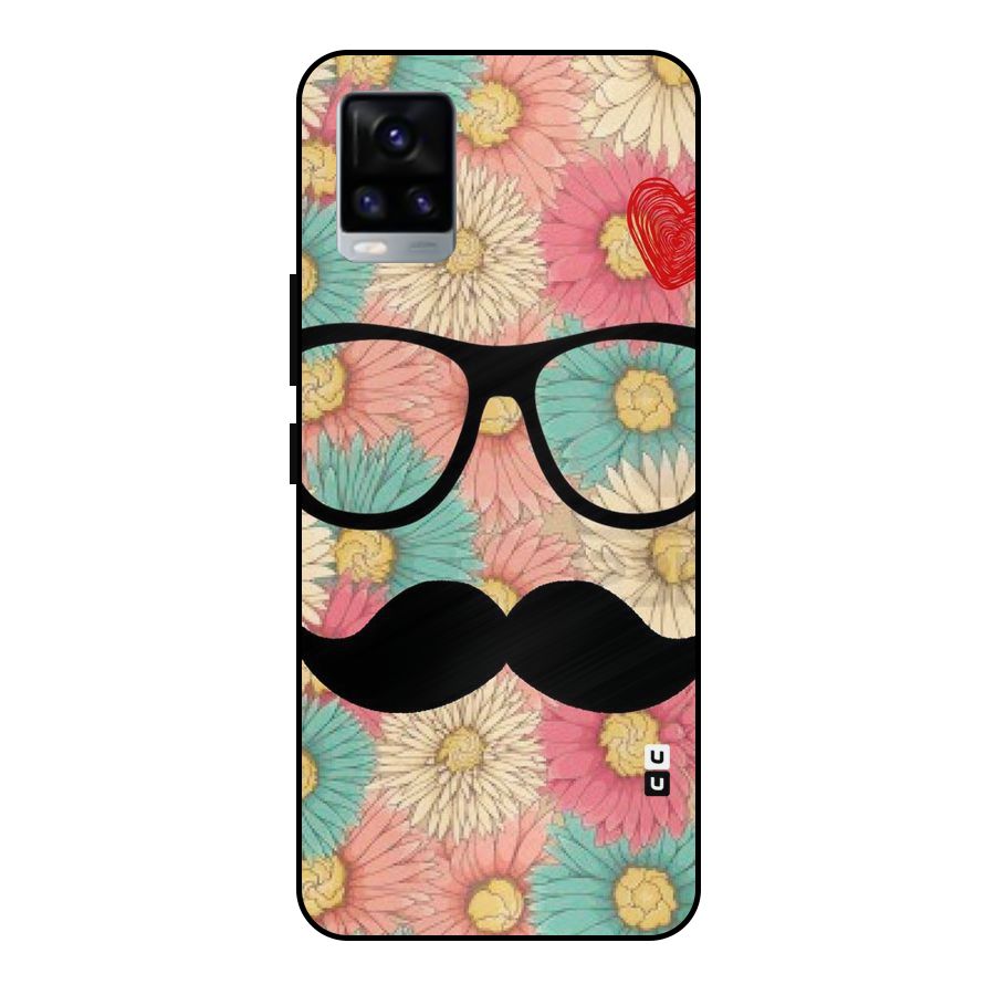 Floral Moustache Metal Back Case for Vivo V20