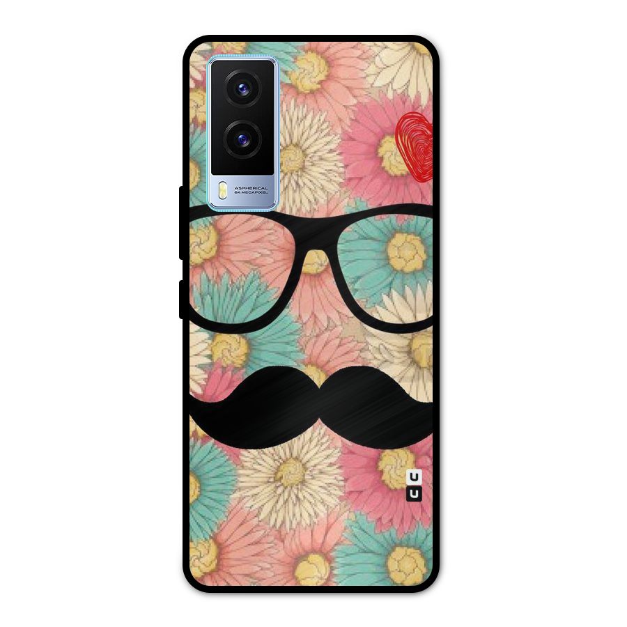 Floral Moustache Metal Back Case for Vivo V21e 5G