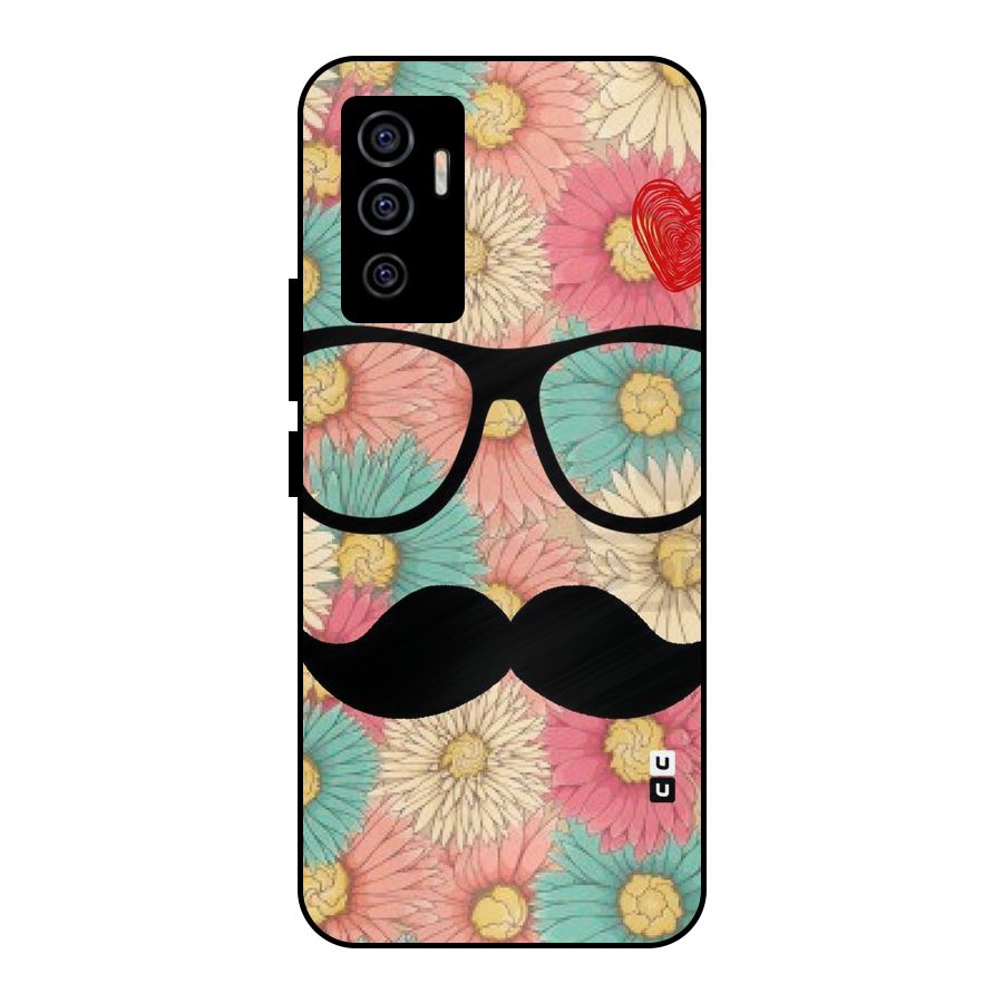 Floral Moustache Metal Back Case for Vivo V23e