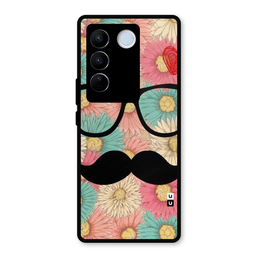Floral Moustache Metal Back Case for Vivo V27